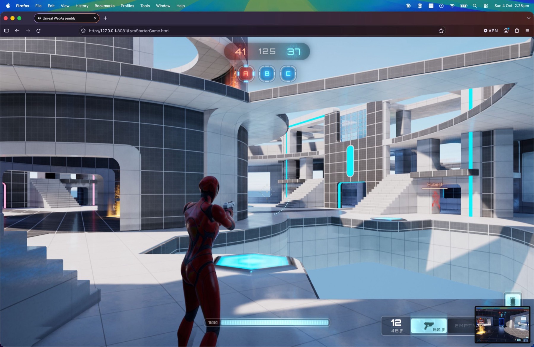 Epic's Lyra Starter Game running in a Firefox window through Pando