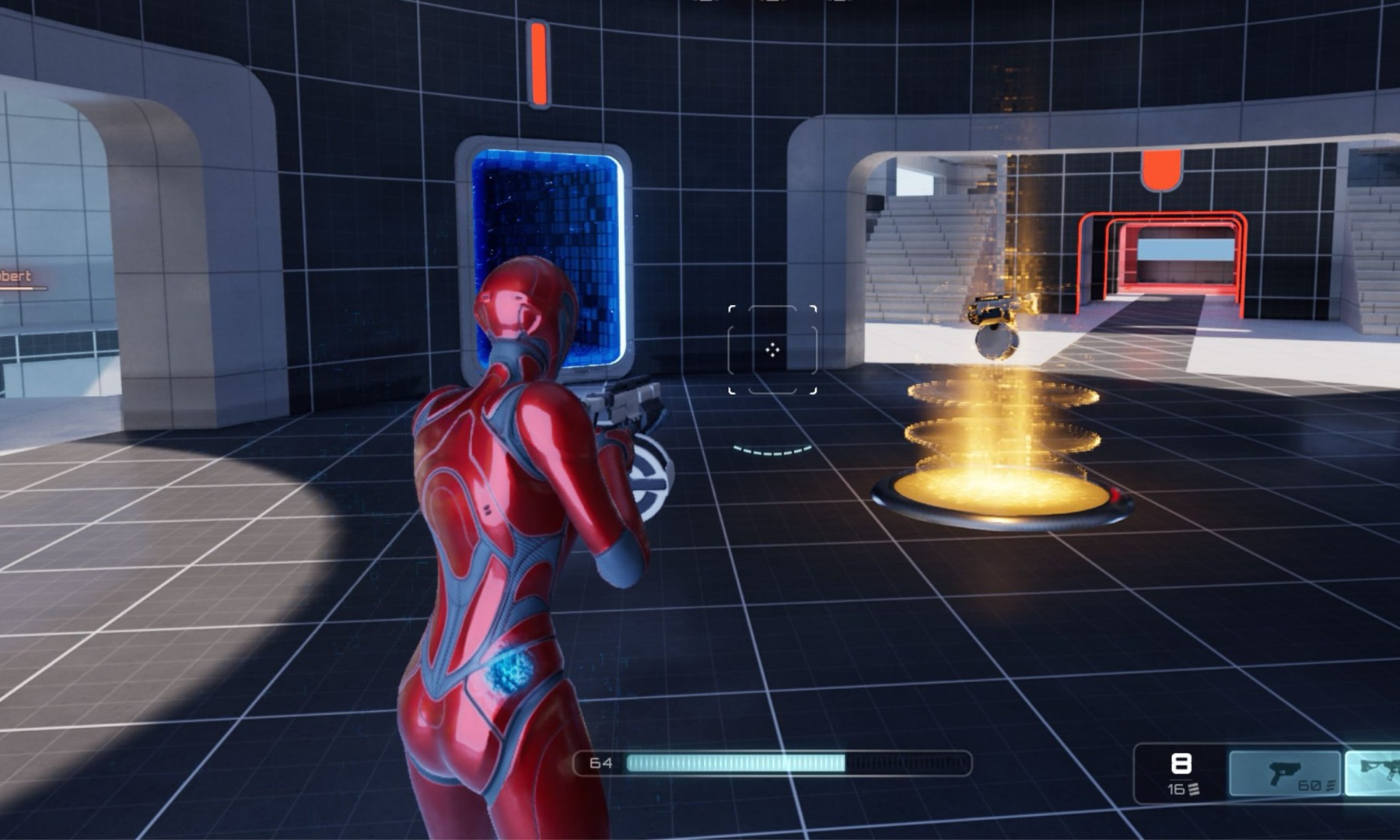A weapon pickup and portal in Lyra